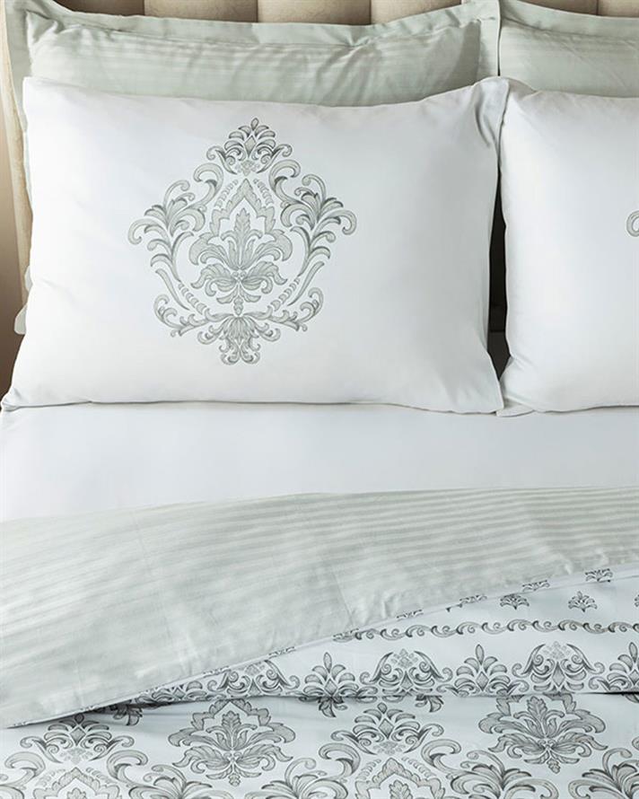 Elegant Crown Pamuk Saten King Size Nevresim Takımı Gümüş