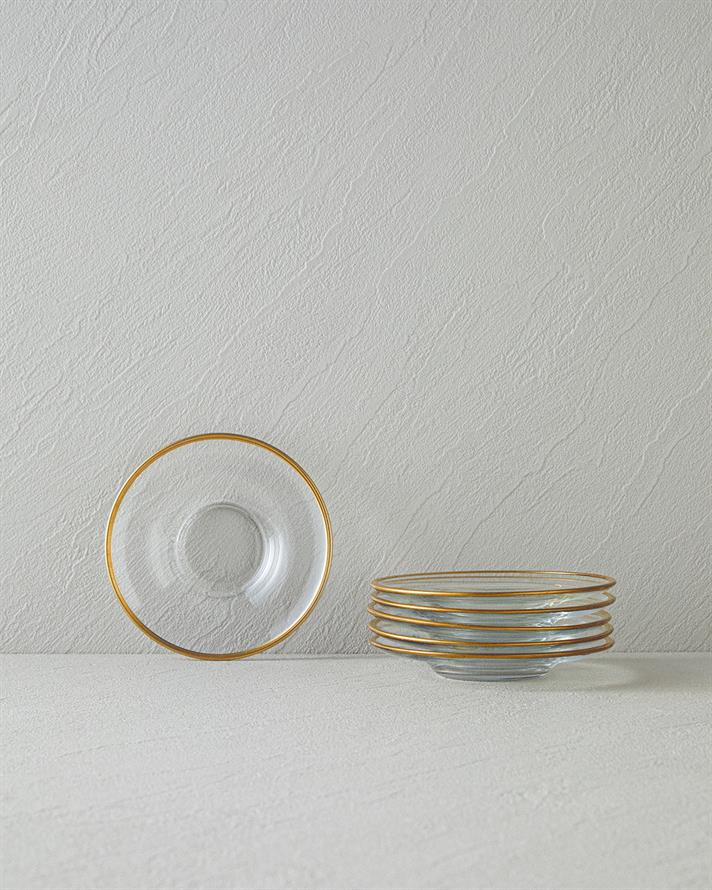 Fitted 6lı Cam Çay Tabağı Gold
