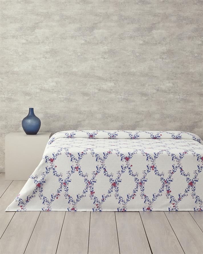 Floral Slice Çift Kişilik Pike Koyu Mavi