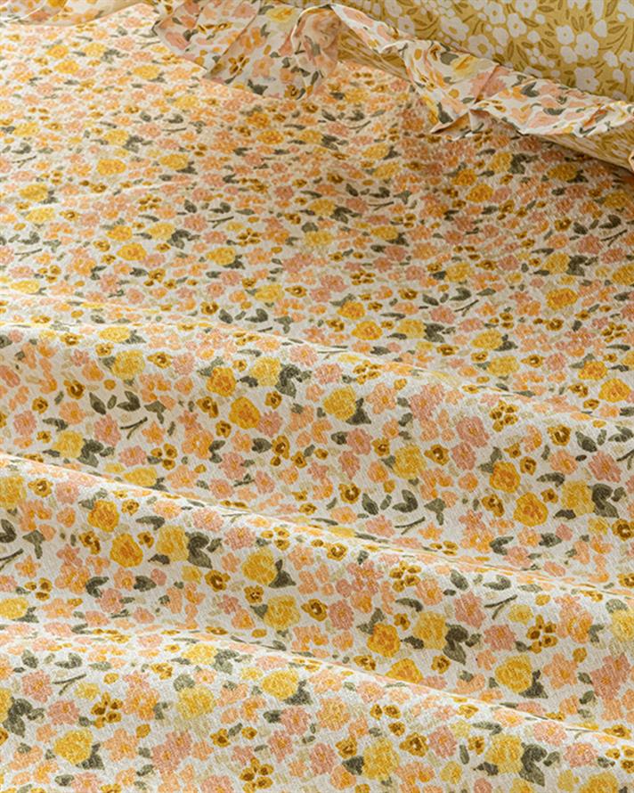 Floweret Baskılı Tek Kişilik Pike Sarı