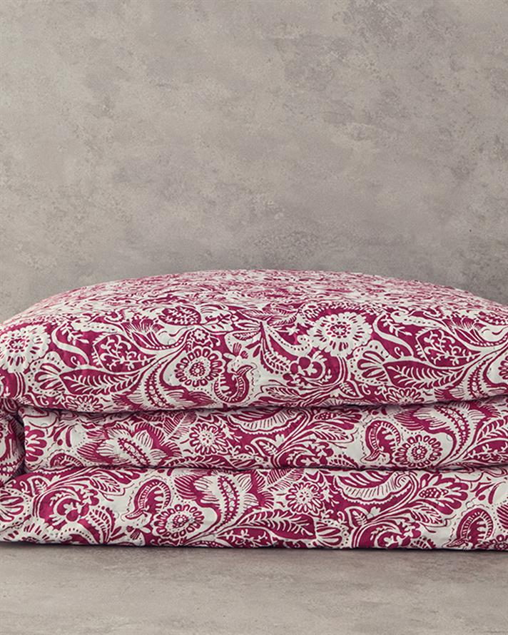 Folk Art Çift Kişilik Çok Amaçlı Örtü Koyu Pembe