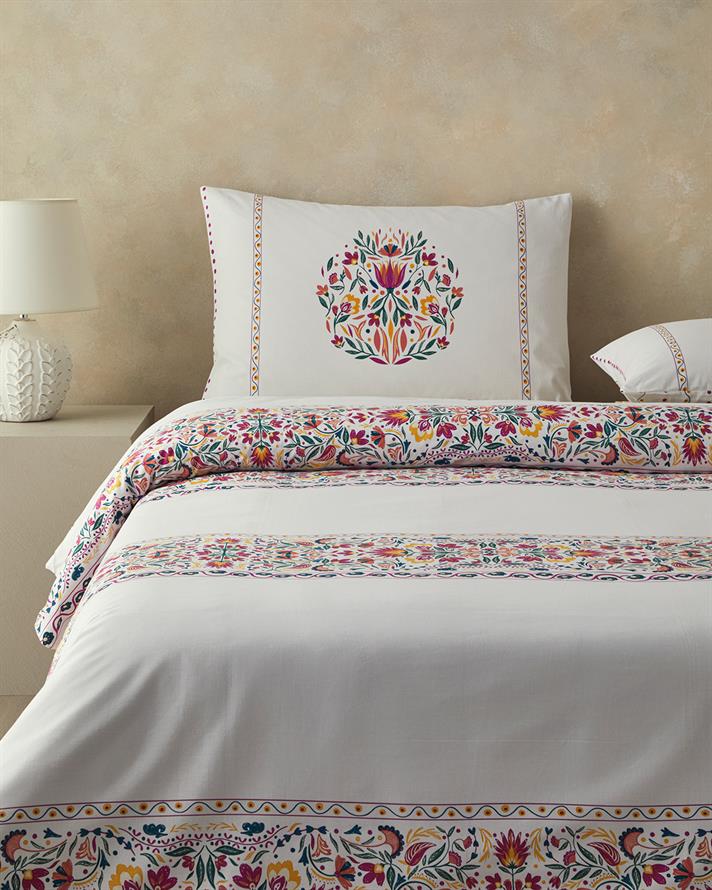 Folk Blossom Tek Kişilik Nevresim Seti Fuşya
