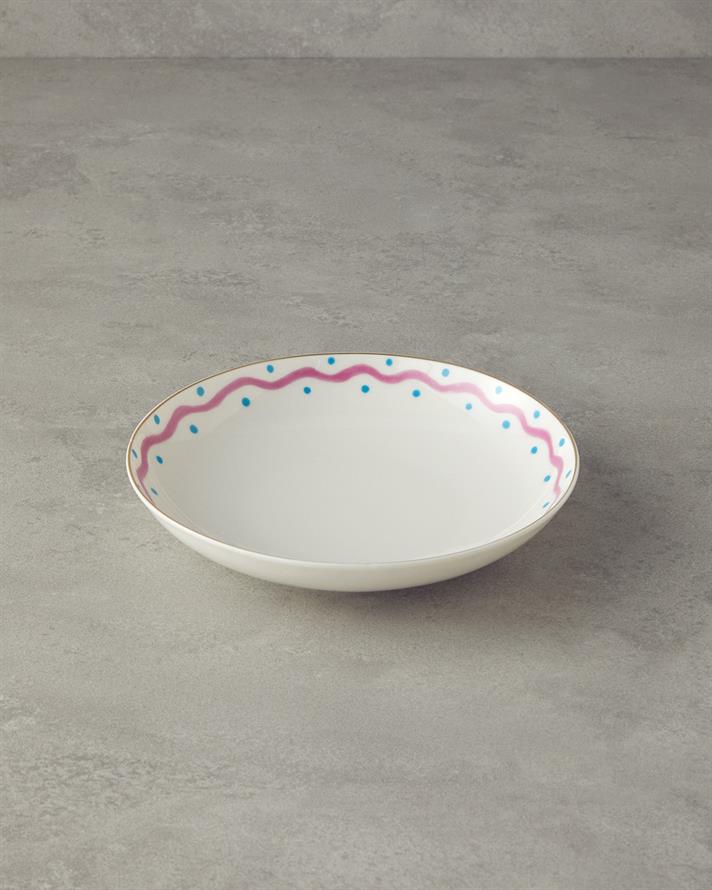 Fuchsia Carny Bone Porselen Çukur Tabak 20 cm Fuşya-Mavi