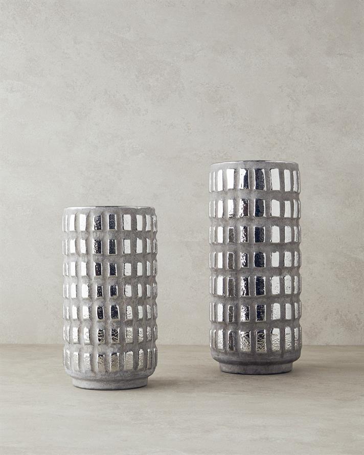 Glossy Stoneware Vazo Silver