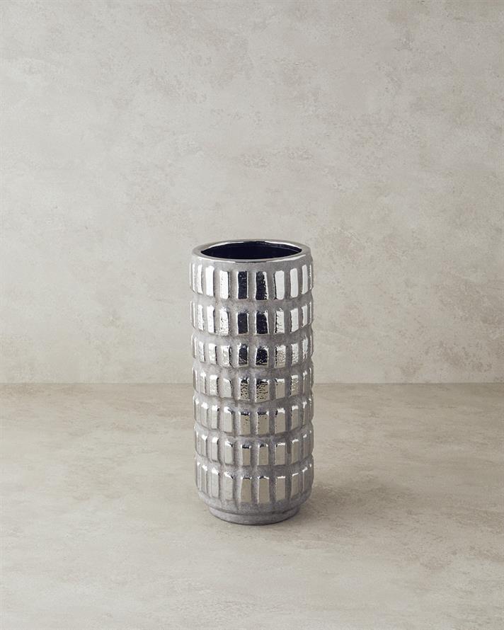 Glossy Stoneware Vazo Silver