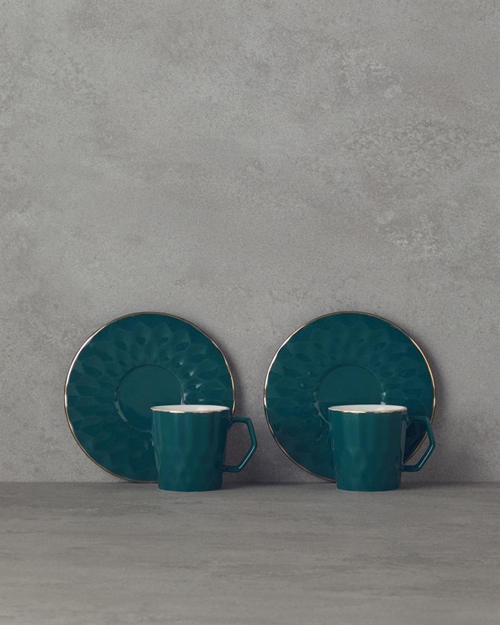 Hestia New Bone China Kahve Fincan Takımı 4 Parça 2 Kişilik Koyu Yeşil