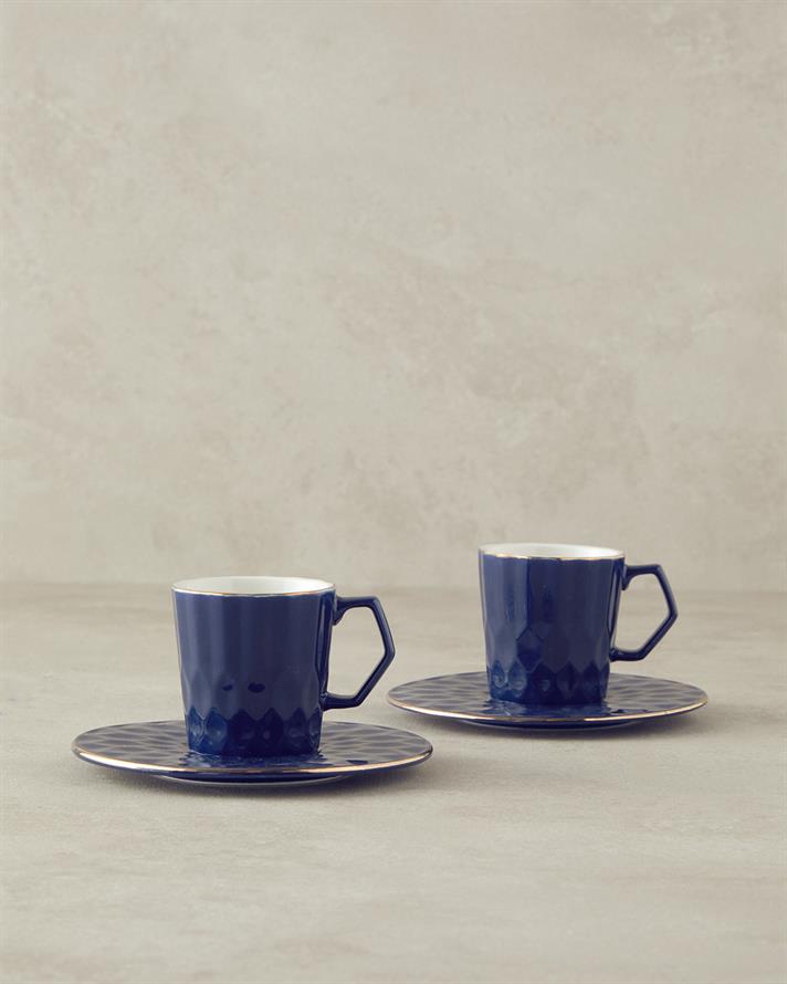 Hestia New Bone China Kahve Fincan Takımı 4 Parça 2 Kişilik Lacivert