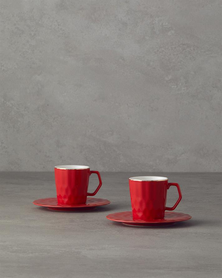 Hestia New Bone China Kahve Fincan Takımı 4 Parça 2 Kişilik Kırmızı