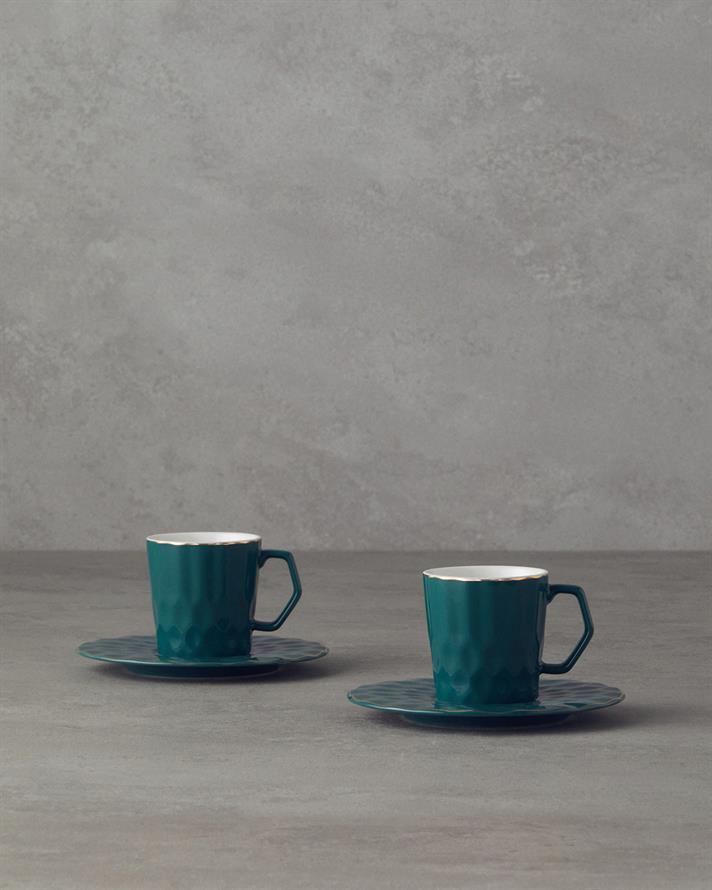 Hestia New Bone China Kahve Fincan Takımı 4 Parça 2 Kişilik Koyu Yeşil