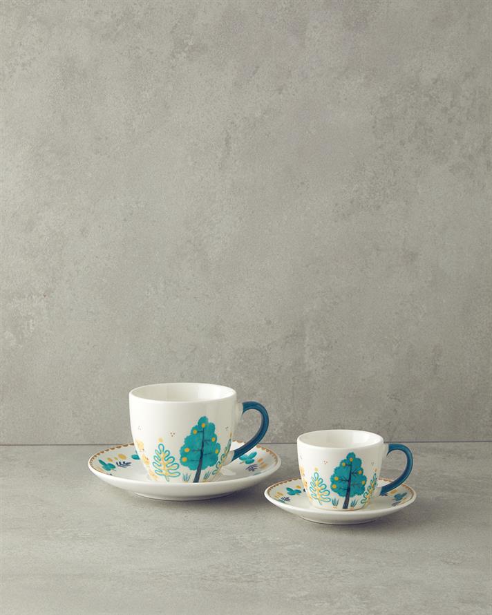 Love Jungle New Bone China Kahve Fincan Takımı 4 Parça 2 Kişilik Yeşil