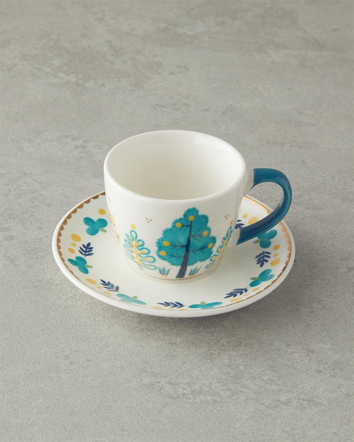Love Jungle New Bone China Kahve Fincan Takımı 4 Parça 2 Kişilik Yeşil