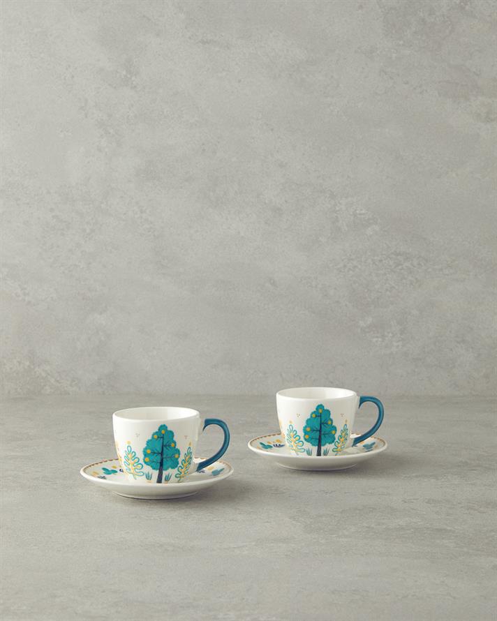 Love Jungle New Bone China Kahve Fincan Takımı 4 Parça 2 Kişilik Yeşil