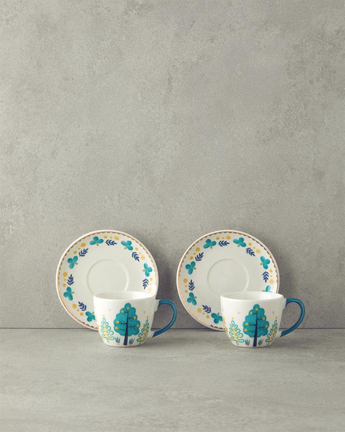 Love Jungle New Bone China Kahve Fincan Takımı 4 Parça 2 Kişilik Yeşil