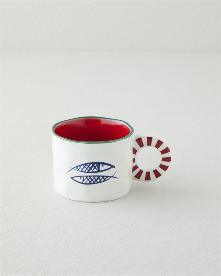 Mariner Fishy New Bone China Kupa 260 ml Mavi - Kırmızı -Yeşil