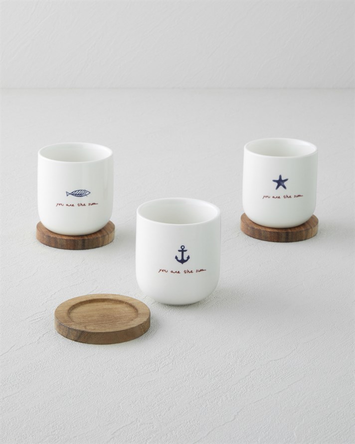 Mariner Sun Stoneware 6 Parça 3 Kişilik Fincan 150 ml Mavi-Kırmızı