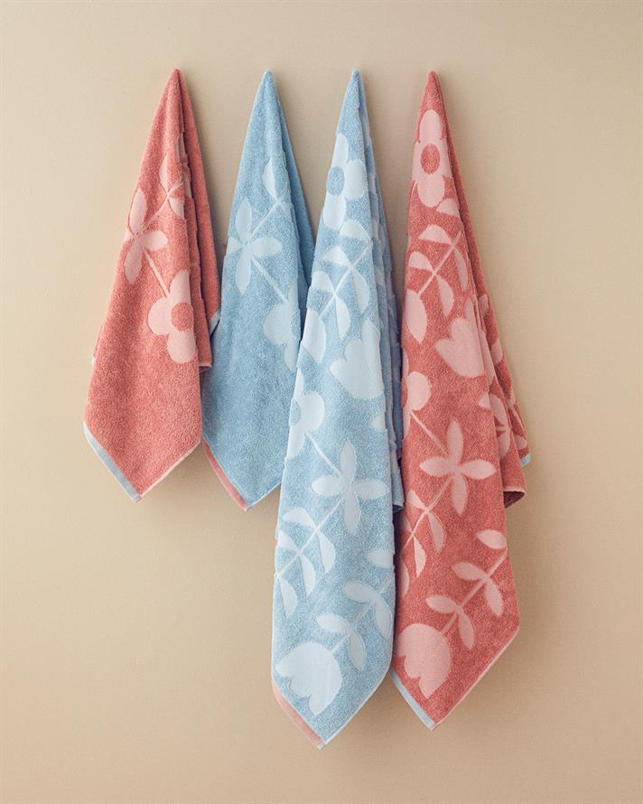 Mix Flowers Pamuklu Jakarlı Banyo Havlusu 70x140 cm Mavi