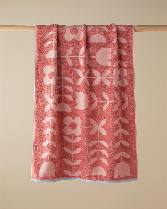 Mix Flowers Pamuklu Jakarlı Banyo Havlusu 70x140 cm Pembe