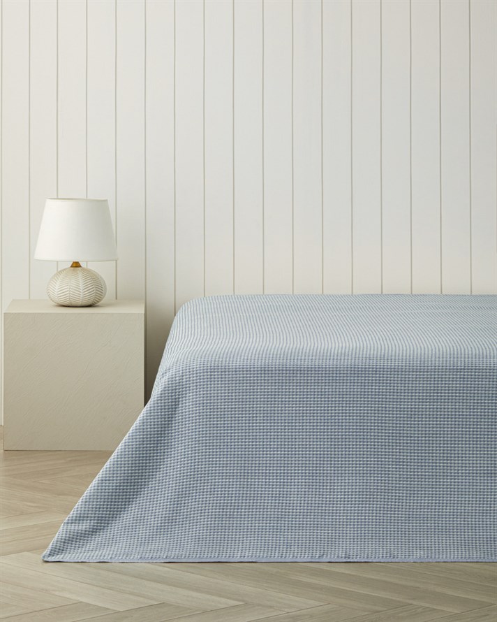 Modern Grid Çift Kişilik Pike 180x220 cm Mavi