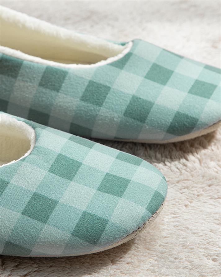 Modern Plaid Kadın Ev Babeti Yeşil