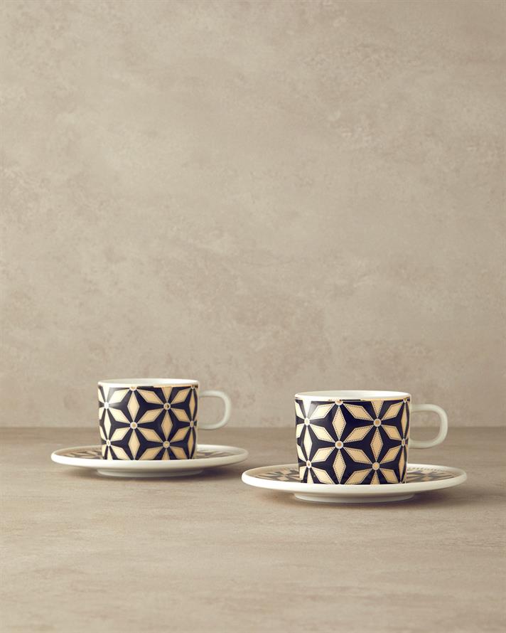 Modern Sense Bone Porselen Çay Fincanı Takımı 4 Parça 2 Kişilik Siyah