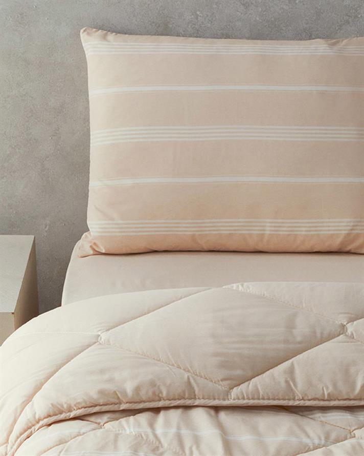 Modern Stripe Polycotton Tek Kişilik Uyku Seti Bej