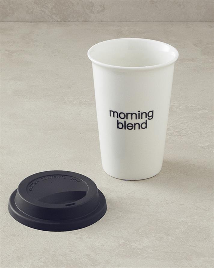 Morning Blend New Bone China Silikon Kapaklı Travel Mug Krem