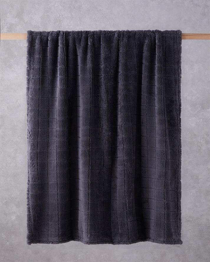 Natural Checkers Jakarlı Wellsoft Tv Battaniye 120x160 cm Antrasit