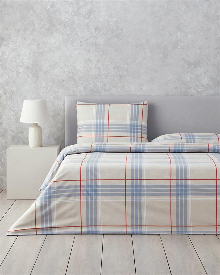 Natural Plaid Tek Kişilik Nevresim Seti Bej