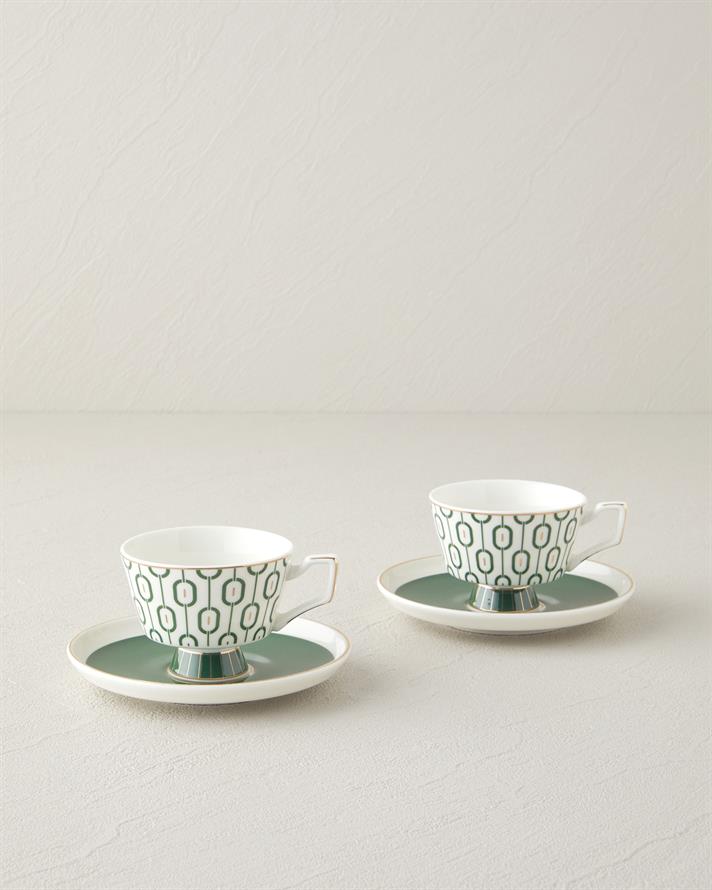 Octavia New Bone China 4 Parça 2 Kişilik Kahve Fincan Takımı 90 ml Koyu Yeşil