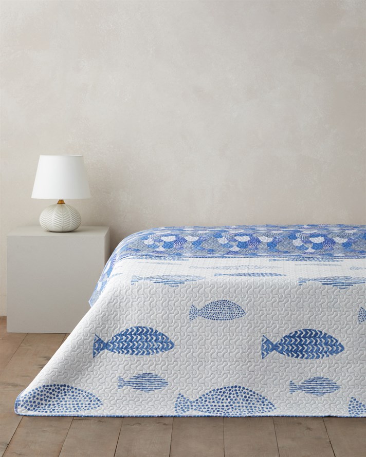 Pesca Wave  Çift Kişilik Çok Amaçlı Örtü 200x220 cm Mavi