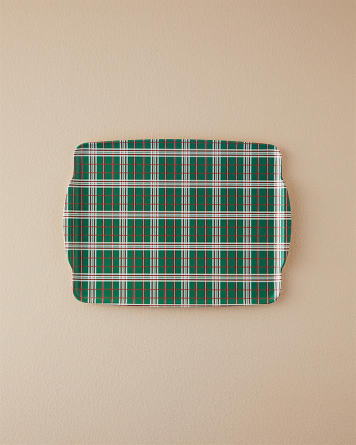 Plaid Lines Melamin Kaydırmaz Tepsi Yeşil