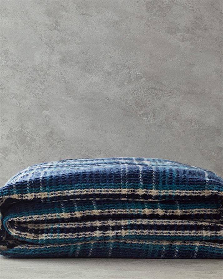 Plaid Waffle Scotch Tek Kişilik Battaniye Mavi