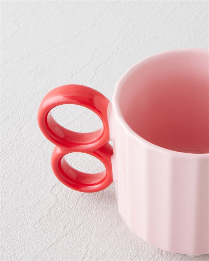 Playful Loop Seramik Kupa 350 ml Kırmızı-Pembe