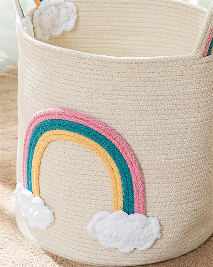 Rainbow Örgü Pamuk Oyuncak Sepeti Ekru