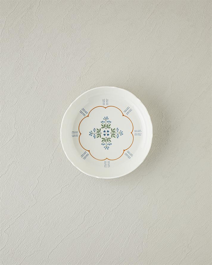 Retro Paisley New Bone China Çukur Tabak 19 cm Beyaz - Mavi