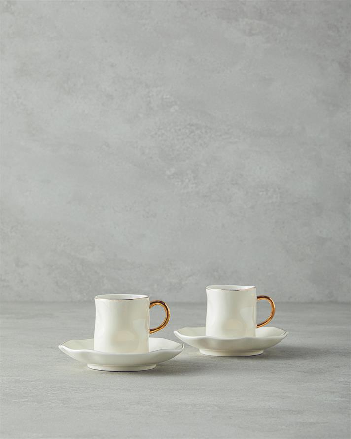 Rolly New Bone China Kahve Fincan Takımı 4 Parça 2 Kişilik Beyaz