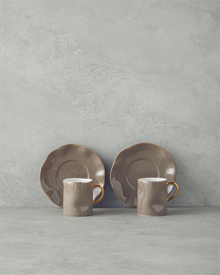 Rolly New Bone China Kahve Fincan Takımı 4 Parça 2 Kişilik Vizon