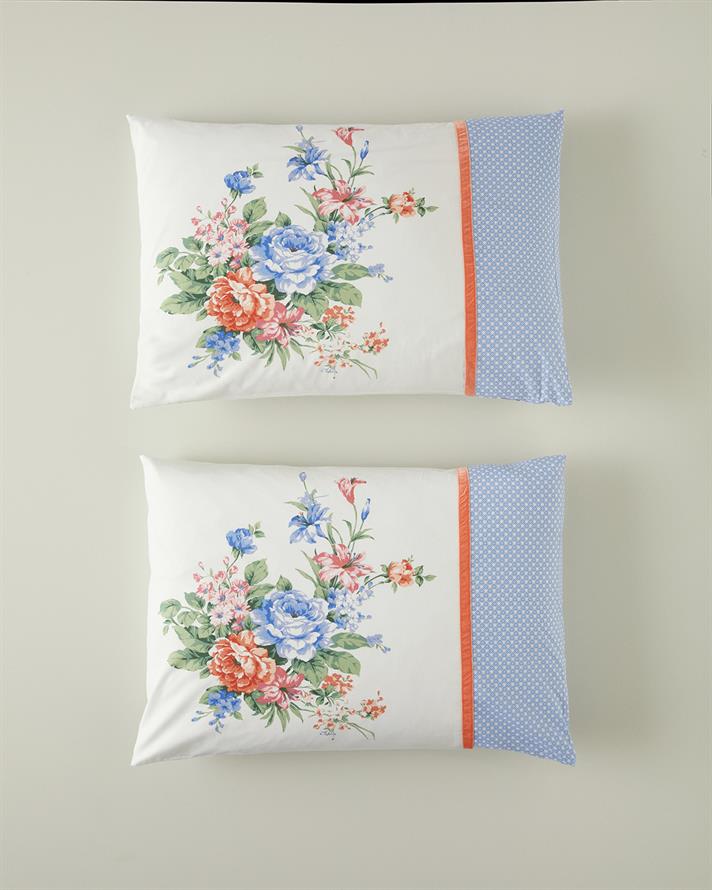 Rose Romance Kombin Pamuklu 2li Yastık Kılıfı 50x70 cm Mavi