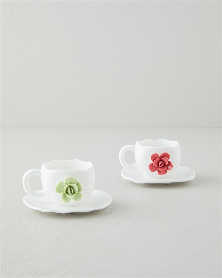 Rosea New Bone China 4 Parça 2 Kişilik Kahve Fincan Takımı 100 ml Pembe - Mint