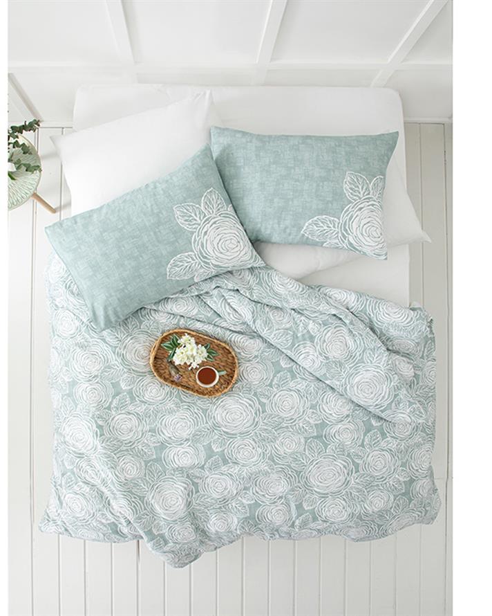 Shabby Rose Krep Tek Kişilik Nevresim Takımı Seledon