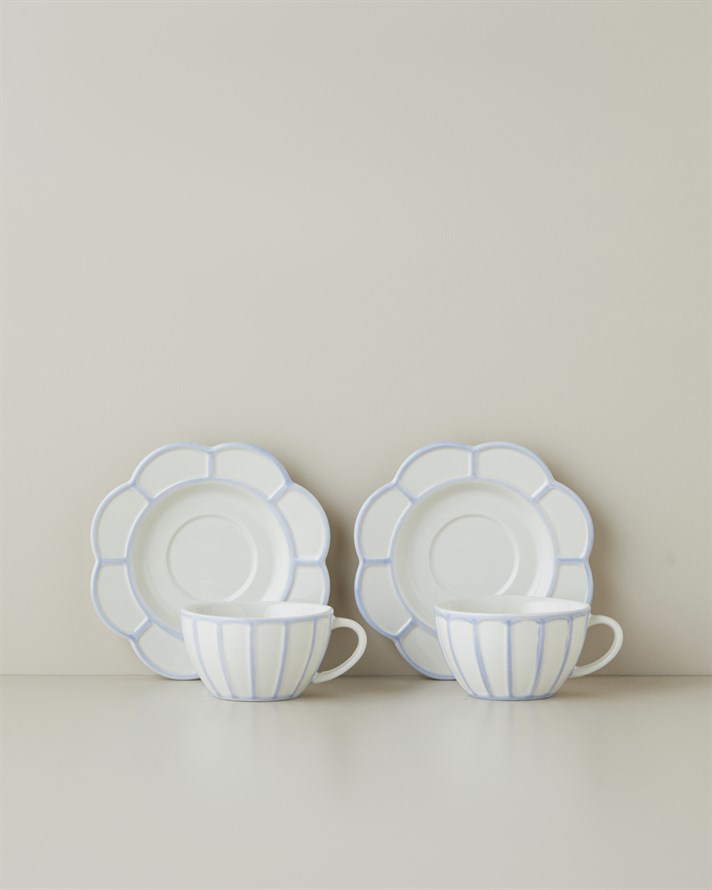 Soft Cloud Stoneware 4 Parça 2 Kişilik Çay Fincanı Takımı 150 ml Açık Mavi