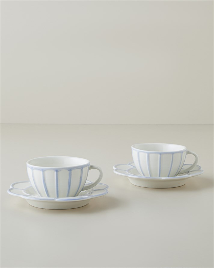 Soft Cloud Stoneware 4 Parça 2 Kişilik Çay Fincanı Takımı 150 ml Açık Mavi