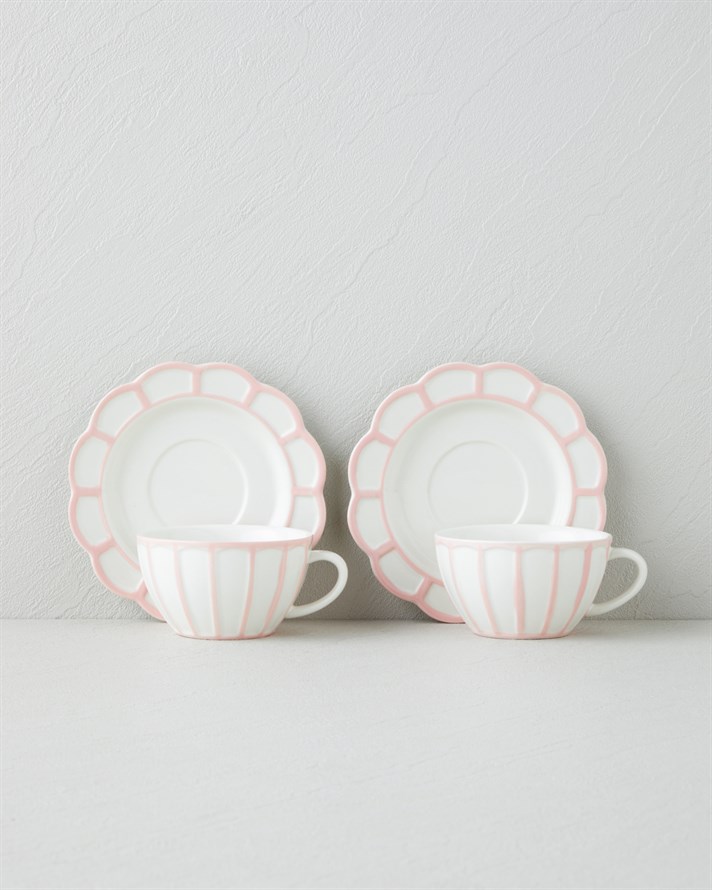 Soft Cloud Stoneware 4 Parça 2 Kişilik Çay Fincanı Takımı 150 ml Açık Pembe