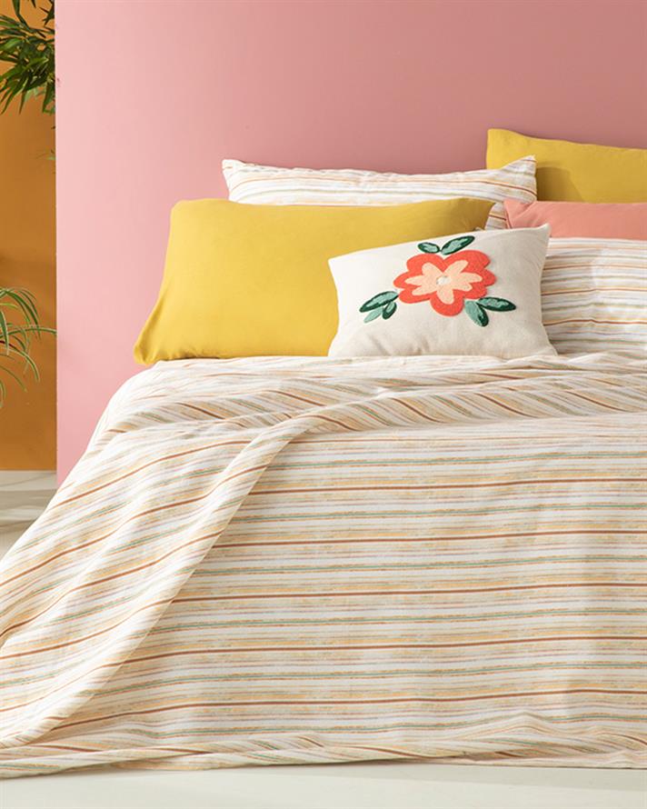 Soleil Aquarelle Baskılı Çift Kişilik Pike Safran – Sarı