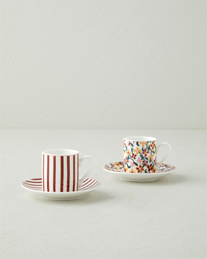 Solvia New Bone China 4 Parça 2 Kişilik Kahve Fincan Takımı 80 ml Bordo