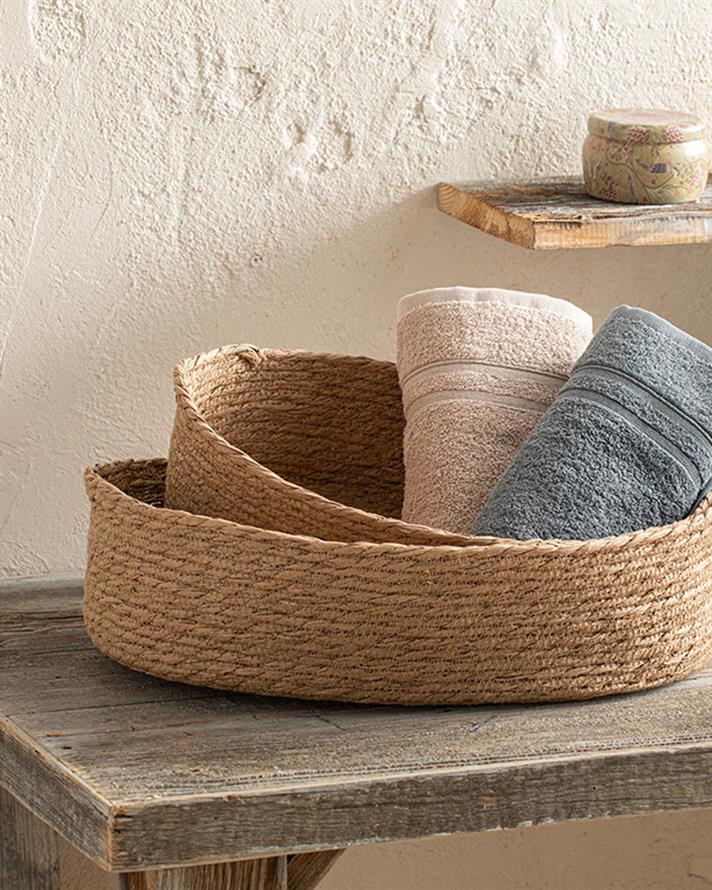 Stripe Wicker Hasır Sepet Naturel