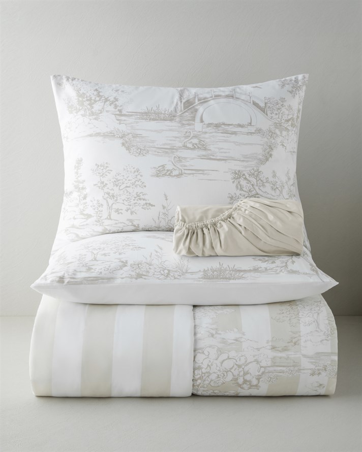 Striped Jouy Pamuk Çift Kişilik Çarşaflı Nevresim Takımı 200x220 cm Krem - Kahve