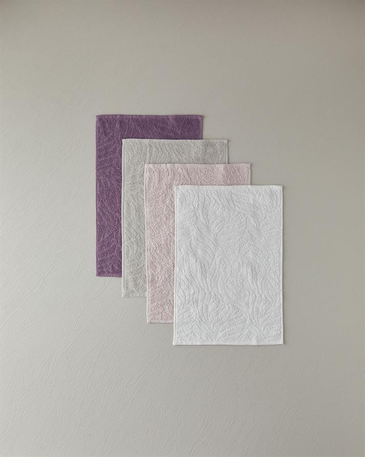 Sylvia Pamuklu Jakarlı 4lü Havlu Seti 30x45 cm Beyaz-Taş-Pembe-Koyu Mor