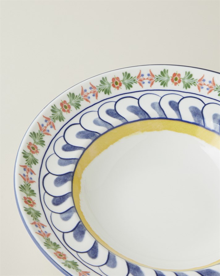 Talavera Feast Porselen Makarna Tabağı 27 cm Beyaz - Lacivert