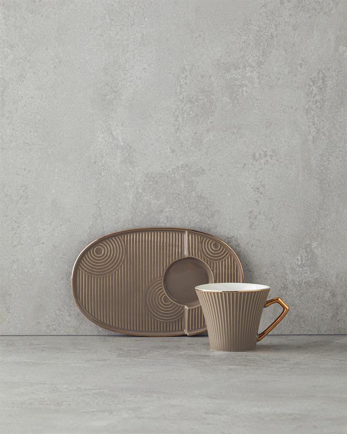 Terra New Bone China Tepsili Kahve Fincan Takımı Vizon